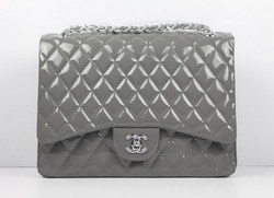 AAA Chanel Classic Flap Bag 1116 Quilted Gray Patent with Silver Chain Knockoff